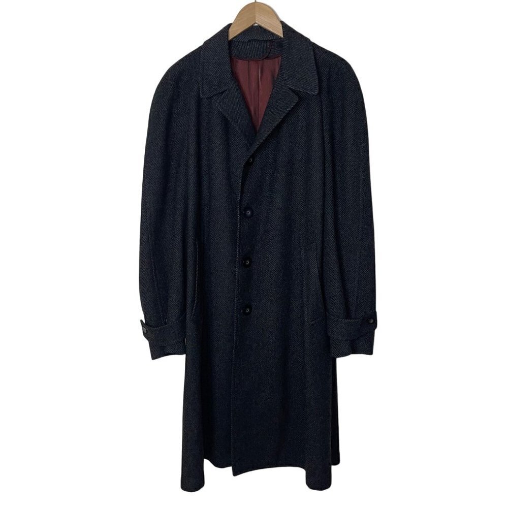 Dartmoor Vintage 50s 60s Mens Trench Coat Size 48 Regular Gray Black Wool Tweed
